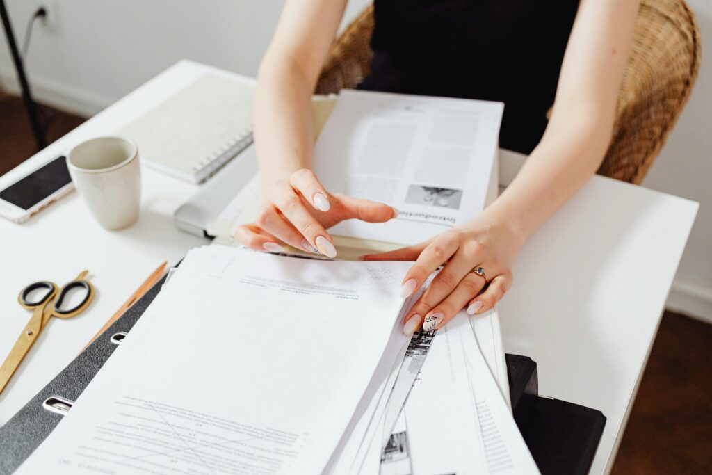 Woman reviewing legal documents